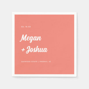 Korallenrosa minimalistisches Skript Hochzeit Serviette