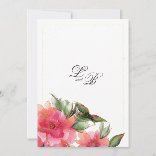 Korallenrosa Minzgold Glitzer Blumenhochzeit Einladung (Rückseite)