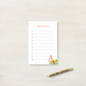 Korallenrosa Monogramm und Sonnenblumen Post-it Klebezettel (Auf Schreibtisch)