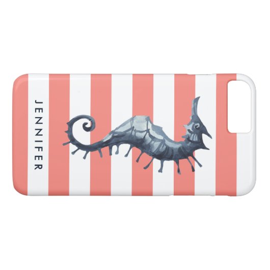 Korallenrosa Nautisches Seepferd personalisiert Case-Mate iPhone Hülle (Rückseite (Horizontal))
