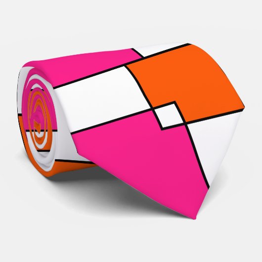 Korallenrosa Orangefarbene weiße Quadrate Krawatte (Gerollt)