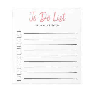 Korallenrosa Pinselstrich mit Buchstaben in der Li Notizblock