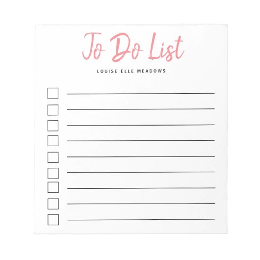 Korallenrosa Pinselstrich mit Buchstaben in der Li Notizblock (Vorderseite)