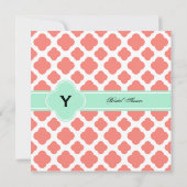 Korallenrosa Quatrefolie und Minze Grünes Brautpar Einladung (Rückseite)