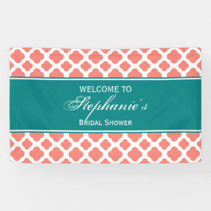 Korallenrosa Quatrefolienmuster mit Aquamarinem Br Banner