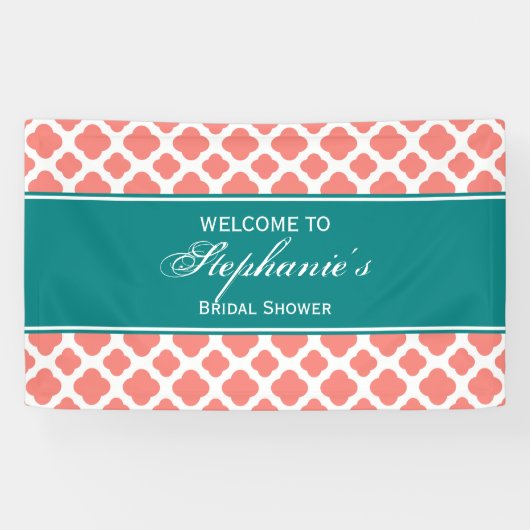 Korallenrosa Quatrefolienmuster mit Aquamarinem Br Banner (Horizontal)