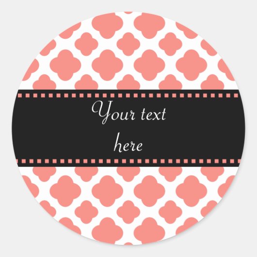 Korallenrosa Quatrefolienmuster Runder Aufkleber (Vorderseite)