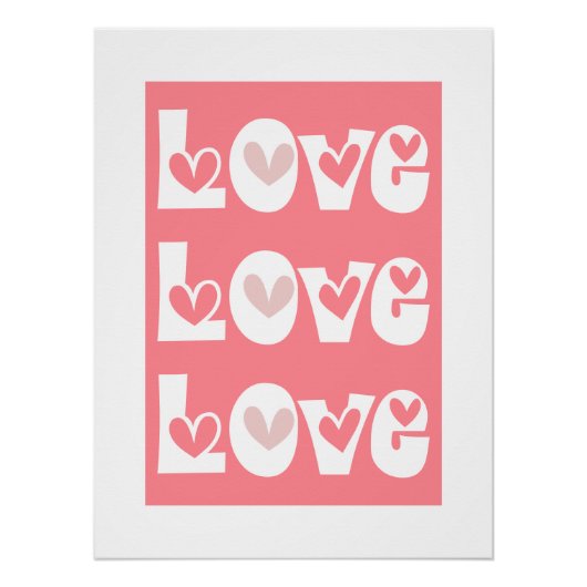 Korallenrosa Retro-LIEBE Typografie mit Herz Poster (Vorderseite)