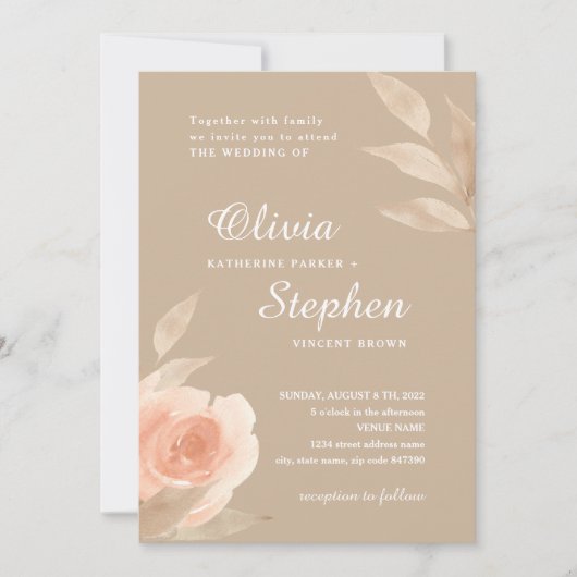 Korallenrosa Rosa. Blühende Hochzeit im botanische Einladung (Vorderseite)