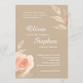 Korallenrosa Rosa. Blühende Hochzeit im botanische Einladung