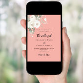 Korallenrosa Rosenblumen Hochzeit Einladung