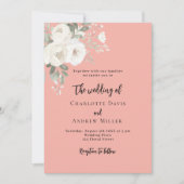 Korallenrosa Rosenblumen Hochzeit Einladung (Vorderseite)