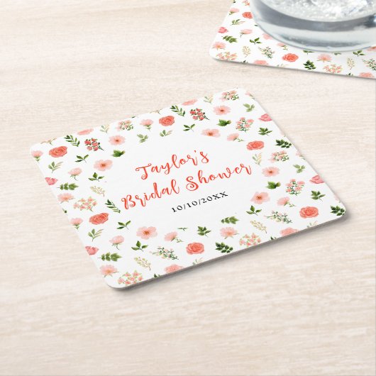 Korallenrosa Rote Rosen Brautparty Rechteckiger Pappuntersetzer (angewinkelt)