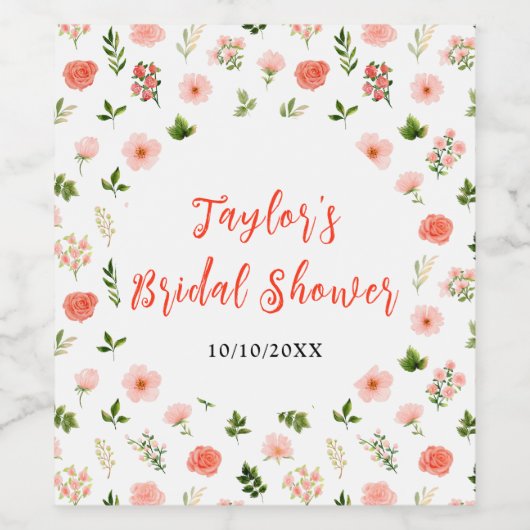 Korallenrosa Rote Rosen Brautparty Weinetikett (Einzelnes Label)