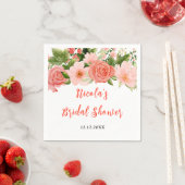 Korallenrosa rote Rosen Floral-Brautdusche Serviette (Beispiel)