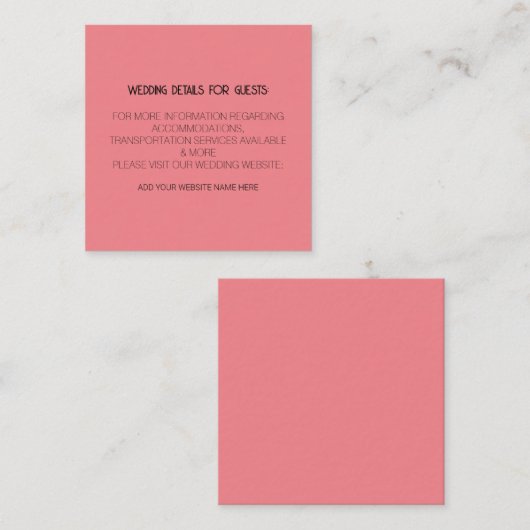 Korallenrosa Schwarze Hochzeitsdetails für Gäste m Begleitkarte (Vorne/Hinten)