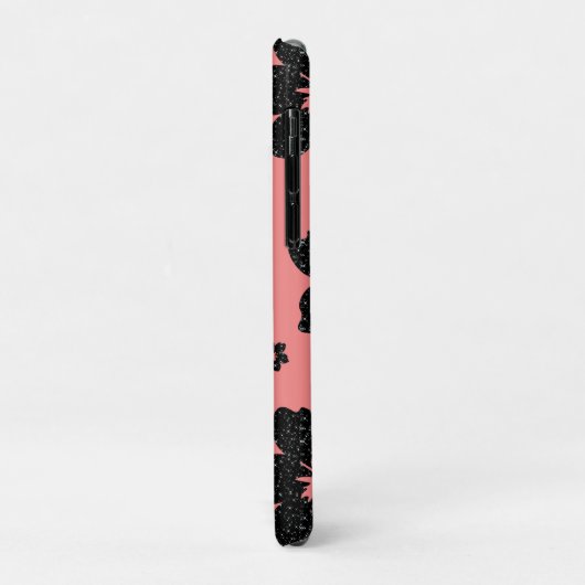 Korallenrosa Schwarzer Funkeln Glitzer Blume Case-Mate iPhone Hülle (Hinten/Links)