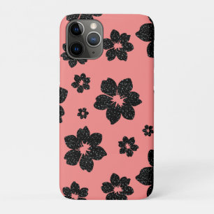 Korallenrosa Schwarzer Funkeln Glitzer Blume Case-Mate iPhone Hülle