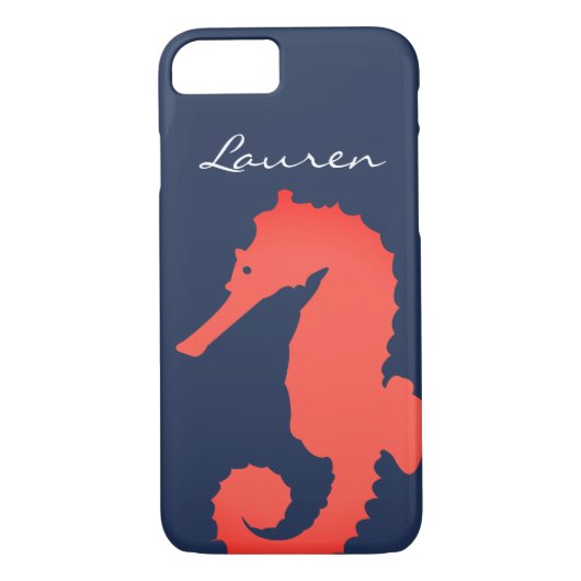 Korallenrosa Seepferd und Name Case-Mate iPhone Hülle (Rückseite)