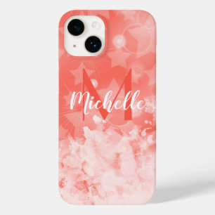 Korallenrosa Sternmuster Moderner Chic Monogram Na Case-Mate iPhone 14 Hülle