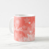 Korallenrosa Sternmuster Moderner Chic Monogram Na Kaffeetasse (Vorderseite Links)