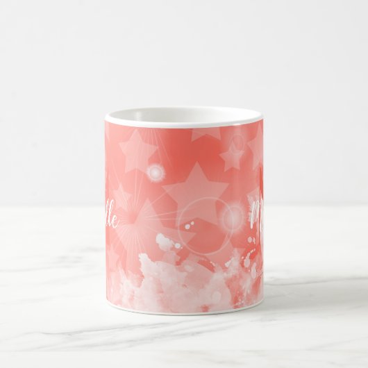 Korallenrosa Sternmuster Moderner Chic Monogram Na Kaffeetasse (Mittel)