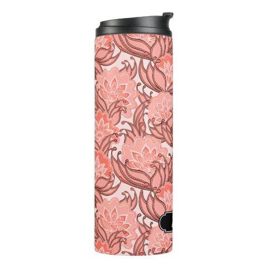Korallenrosa tropisches Muster mit Monogramm Thermosbecher (Nach links gedreht)