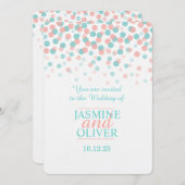 Korallenrosa und aquamarin-grüne blaue Hochzeit lä Einladung (Vorne/Hinten)