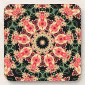 Korallenrosa und dunkelgrünes Fraktal Kaleidoskopk Getränkeuntersetzer (Vorderseite)