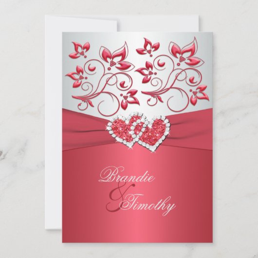 Korallenrosa und Graue Blumenhörnchen Einladung (Vorderseite)