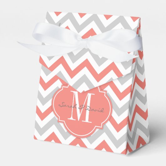 Korallenrosa und Graues Zickzack Muster mit Monogr Geschenkschachtel (Vorderseite)