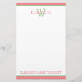 Korallenrosa und grüne Monogramm Briefpapier (Vorderseite)