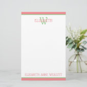 Korallenrosa und grüne Monogramm Briefpapier (Stehend Vorderseite)