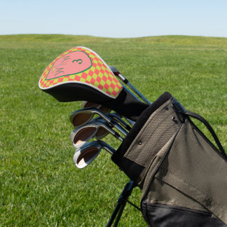 Korallenrosa und Limettengrüne karierte Monogramm Golf Headcover