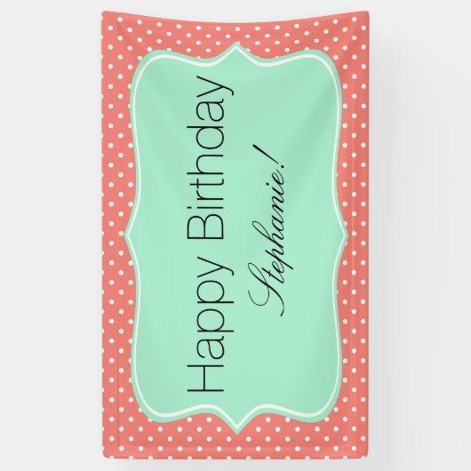 Korallenrosa und Minzgrün Polka Dot Birthday Party Banner (Vertikal)