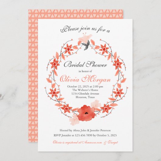 Korallenrosa und orangefarbenes Brautparty Einladung (Vorne/Hinten)