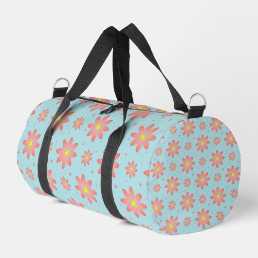 Korallenrosa und pulverblau delikate, daisate Blum Duffle Bag (Linke Seite)