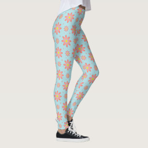 Korallenrosa und pulverblau delikate, daisate Blum Leggings