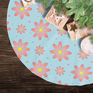Korallenrosa und pulverblau delikate, daisate Blum Polyester Weihnachtsbaumdecke