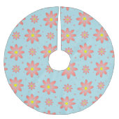 Korallenrosa und pulverblau delikate, daisate Blum Polyester Weihnachtsbaumdecke (Vorderseite)