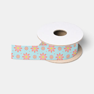 Korallenrosa und pulverblau delikate, daisate Blum Satinband