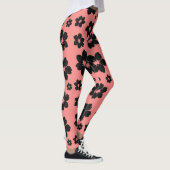Korallenrosa und schwarze Blume Diamant Glitzer Leggings (Rechts)