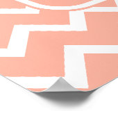 Korallenrosa und Weiß Zickzack mit Custom Monogram Poster (Ecke)
