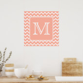 Korallenrosa und Weiß Zickzack mit Custom Monogram Poster (Küche)