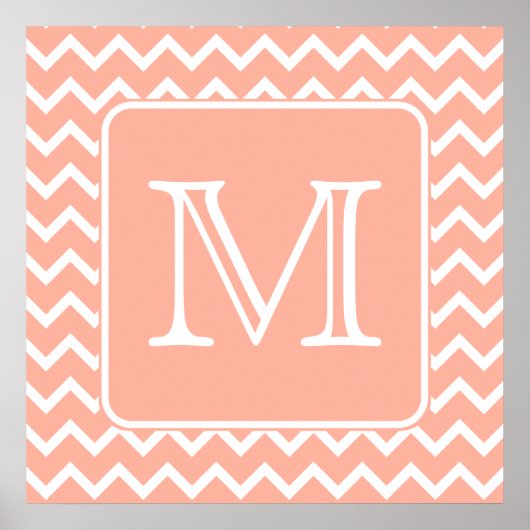 Korallenrosa und Weiß Zickzack mit Custom Monogram Poster (Vorne)