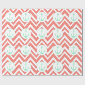Korallenrosa und Weiß Zickzack mit Minze Nautic Geschenkpapier (Flach)