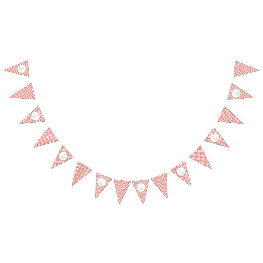 Korallenrosa und Weiß Zickzack mit Minze Nautic Wimpelkette (Alle)