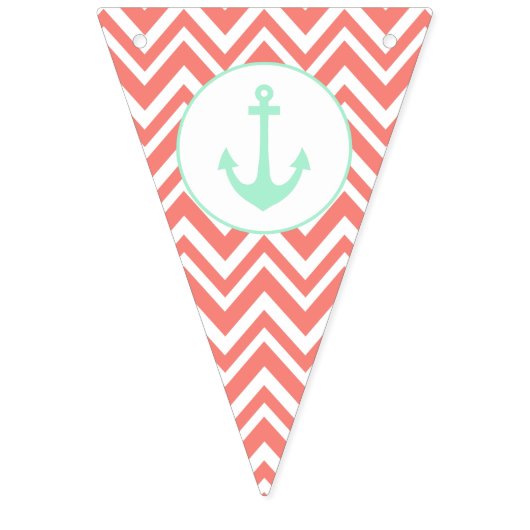 Korallenrosa und Weiß Zickzack mit Minze Nautic Wimpelkette (Dritte Fahne)