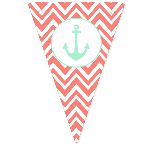 Korallenrosa und Weiß Zickzack mit Minze Nautic Wimpelkette (Erste Fahne)