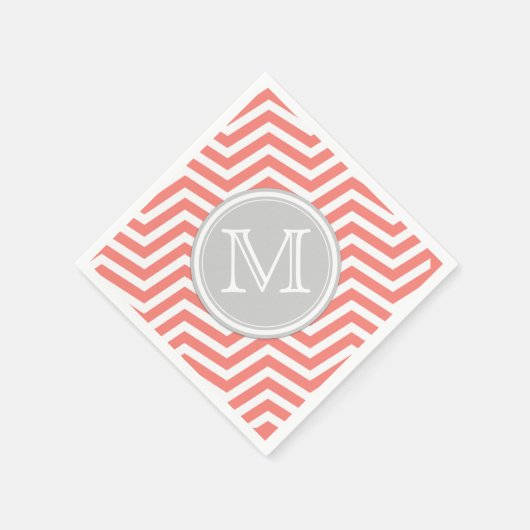 Korallenrosa und Weiß Zickzack mit Monogramm Serviette (Ecke)